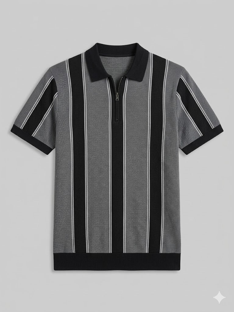 grey quater zipper polo