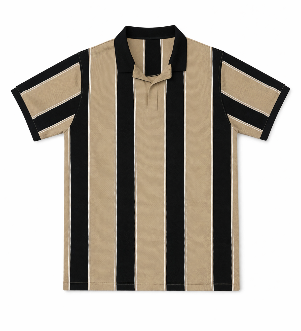 Beige & Black Striped Polo