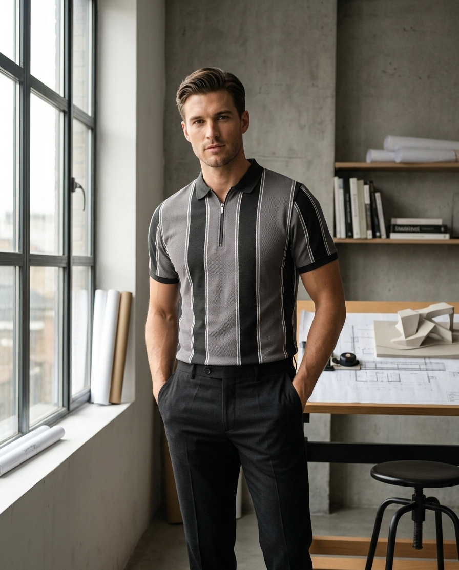 grey quater zipper polo