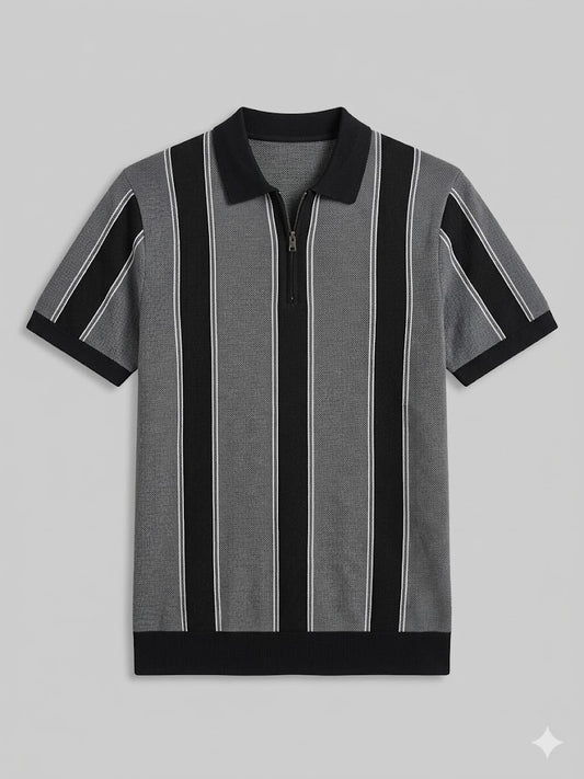 grey quater zipper polo